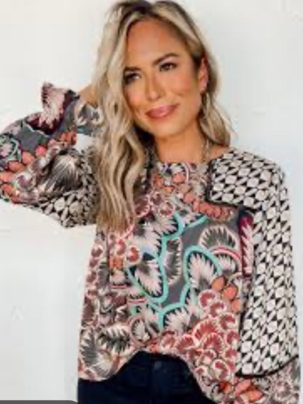 Fate Mix Pattern Balloon Sleeve Blouse Small
